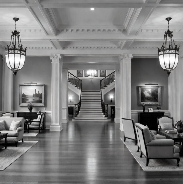 Home image of office lobby in traditional law firm interior design | Dallas, Texas